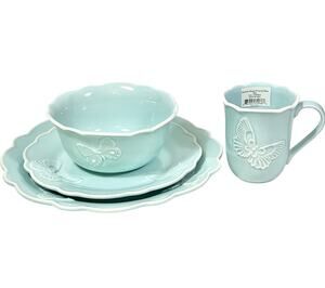 Lenox Butterfly Meadow Carved Blue 4-Piece Set Dinner Accent Plate Bowl & Mug